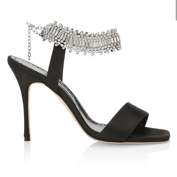 Manolo Blahnik Parinasan 105 Embellished Sandals Heels in Black Size 38 - Picture 1 of 8